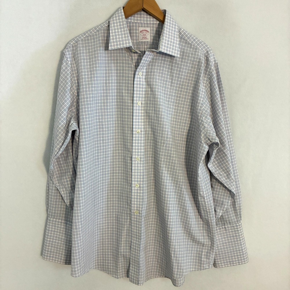 Brooks Brothers Non Iron Shirt Mens Size 16.5-33 French Cuff Check Preppy Office
